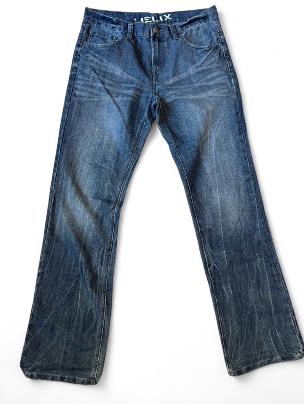 Helix Men's Distressed Blue Relaxed Boot Jeans